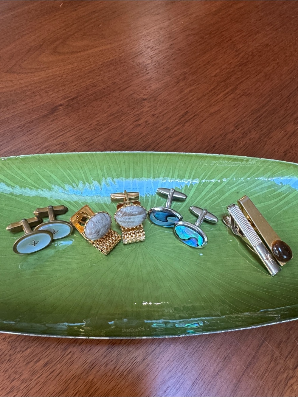 Vintage Cufflink & Tie Clip Lot Abalone Mother of Pearl MCM